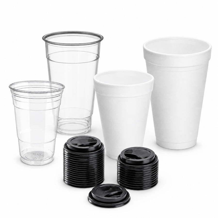 Foam, paper, plastic, and portion cups with lids