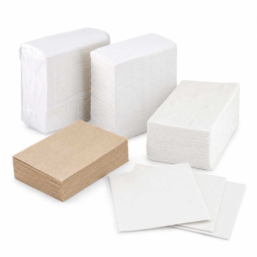 White and kraft napkins and paper products
