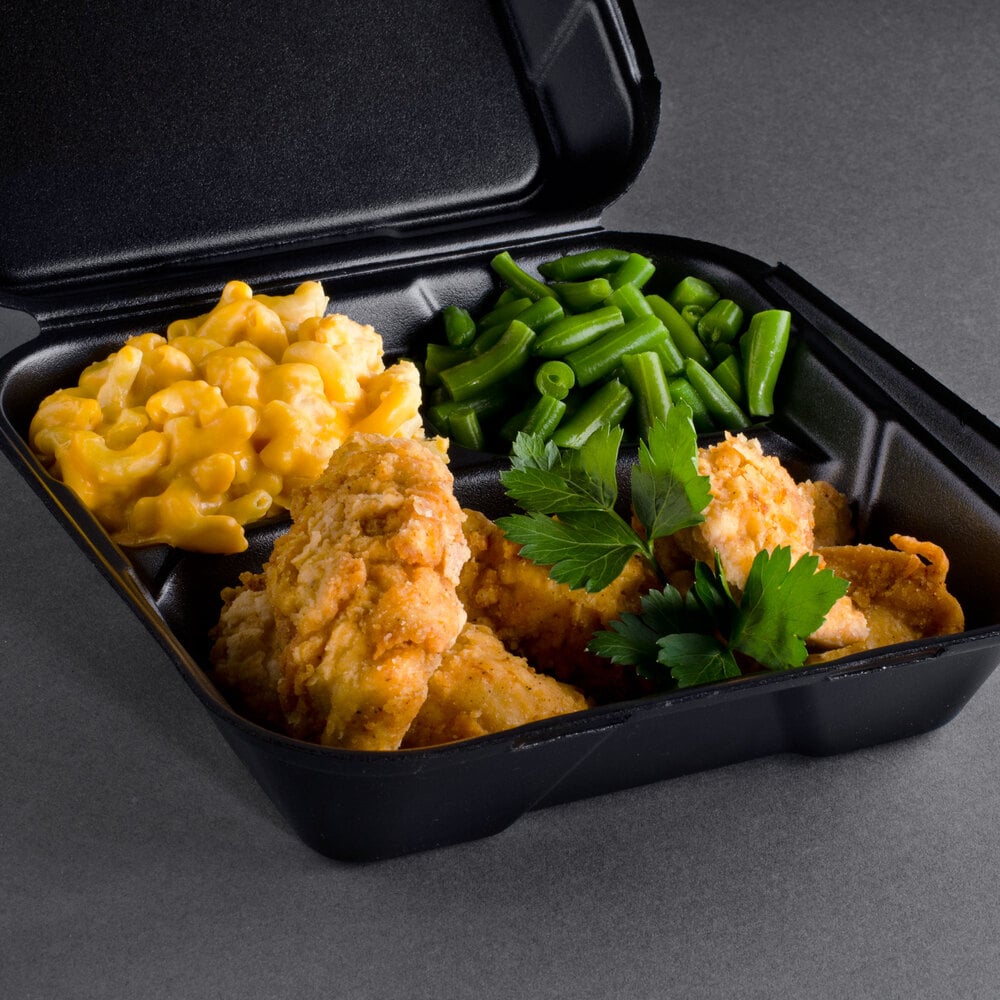 Black Foam Hinged Takeout Containers