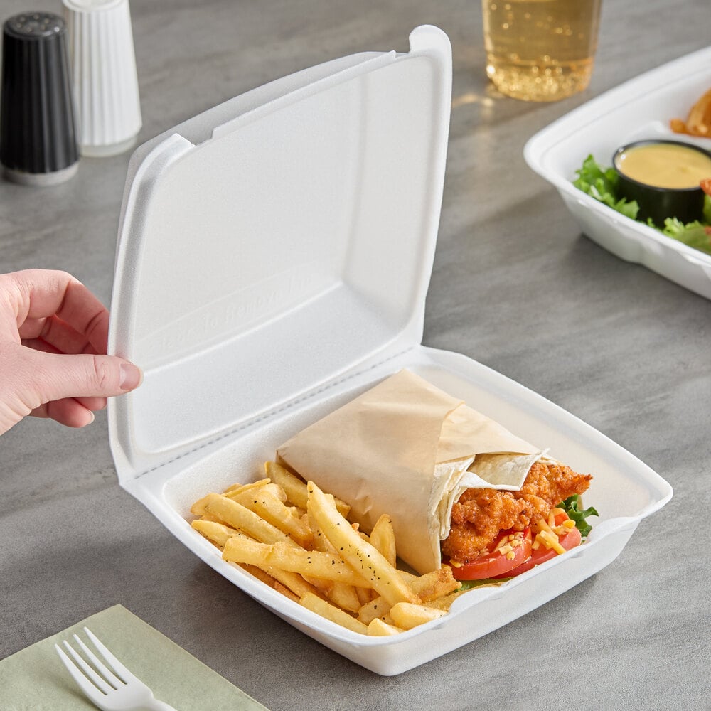 White Foam Hinged Containers with Removable Lids