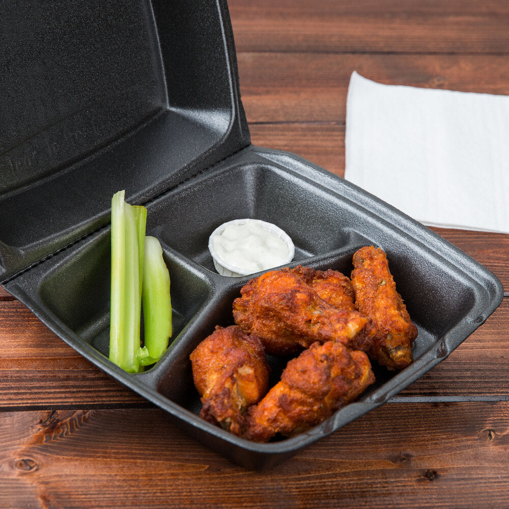 Black Foam Hinged Containers with Removable Lids