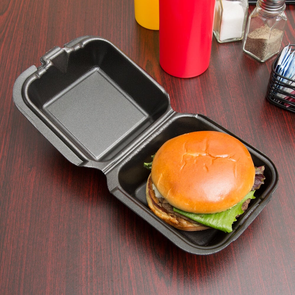 Black Foam 1-Compartment Hinged Takeout Containers