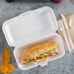White Foam Hinged Hoagie Containers with Removable Lids