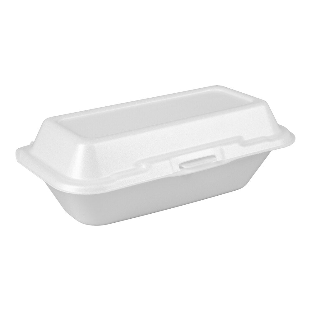 White Foam Hinged Hoagie Containers with Removable Lids