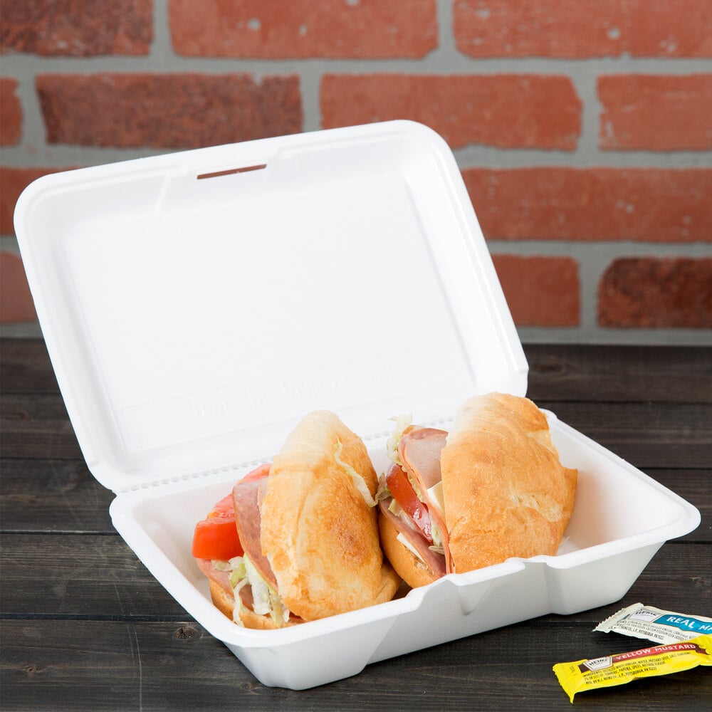 White Foam 1-Compartment Hinged Containers