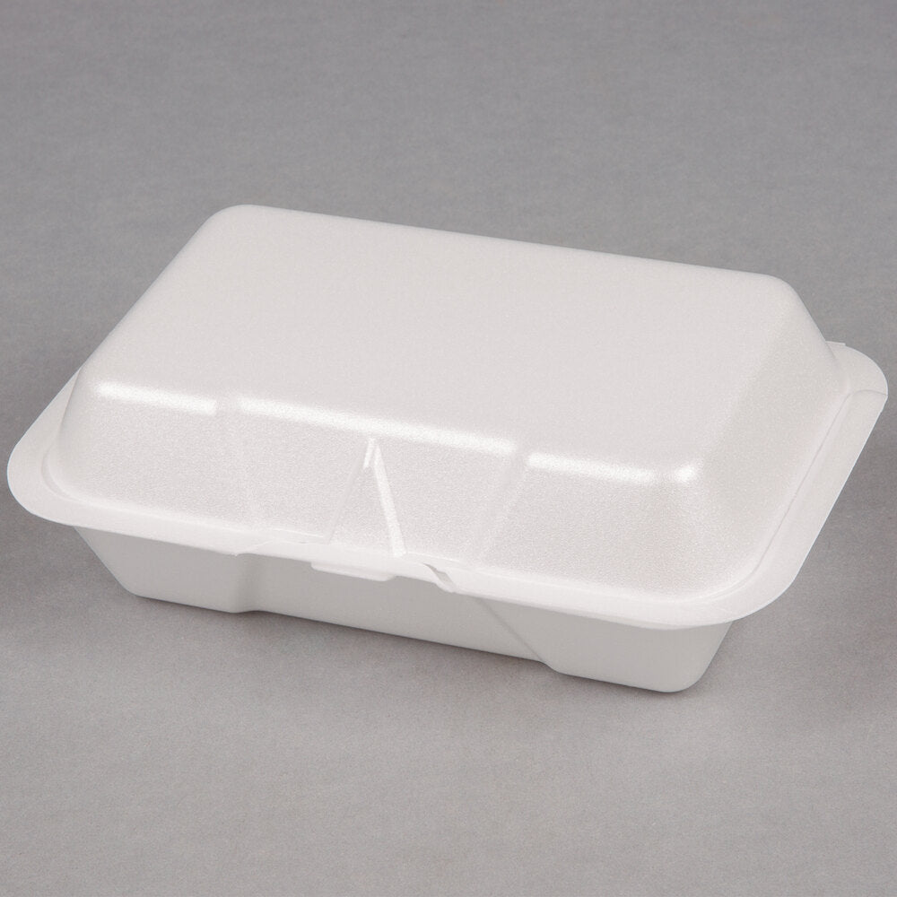 White Foam 1-Compartment Hinged Containers