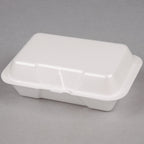 White Foam 1-Compartment Hinged Containers