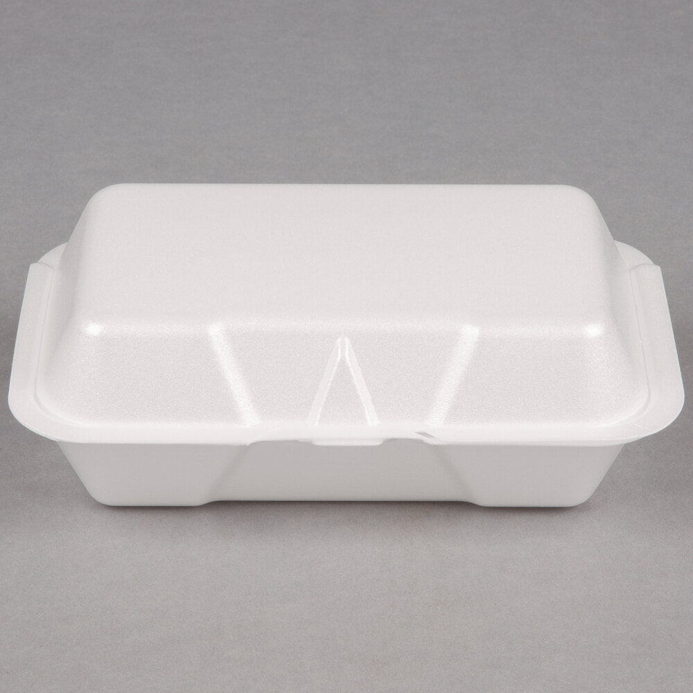 White Foam 1-Compartment Hinged Containers