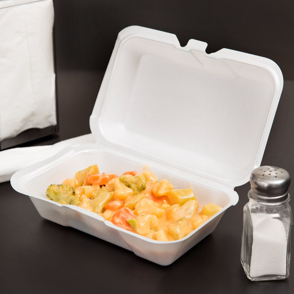 White Foam 1-Compartment Hinged Containers