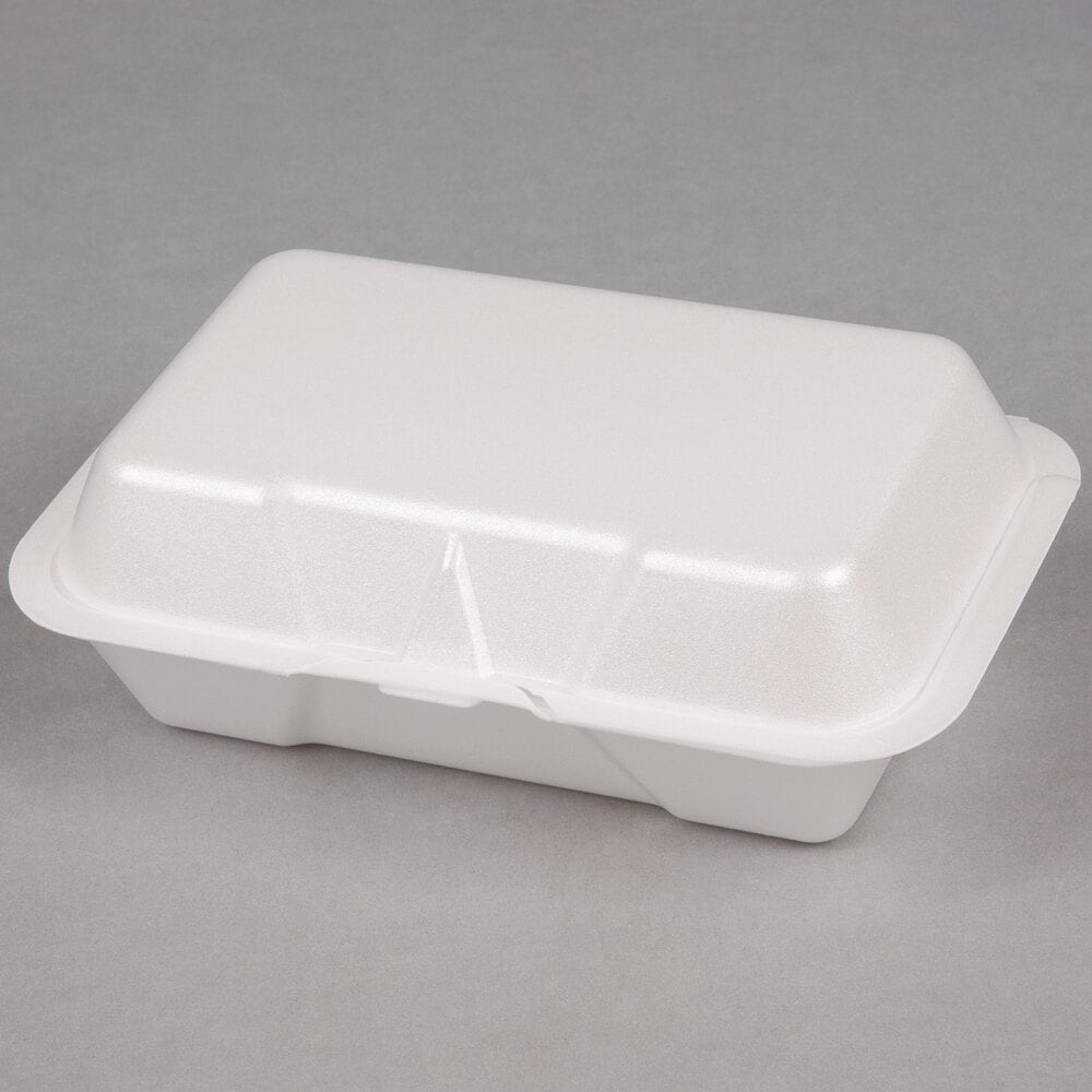 White Foam 1-Compartment Hinged Containers