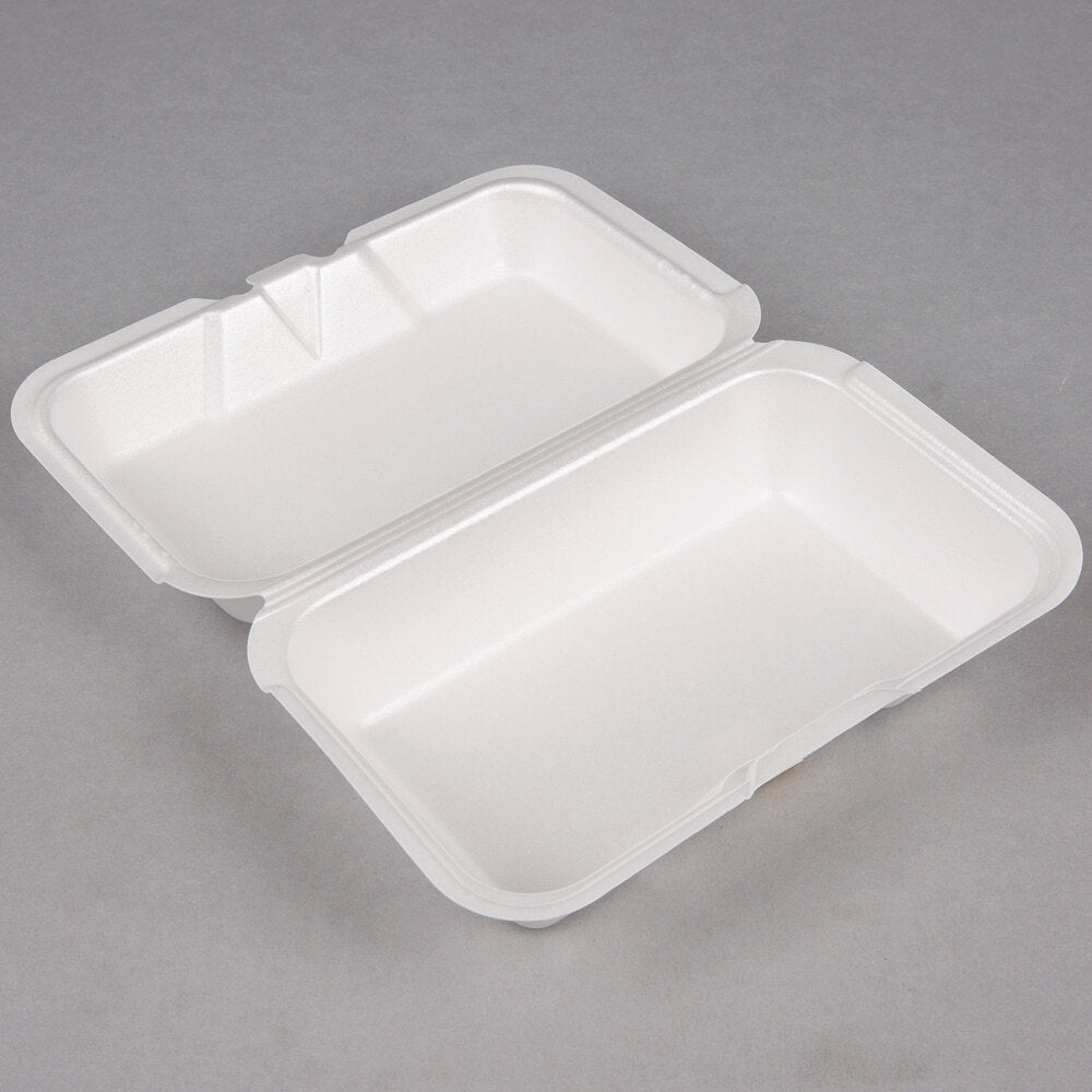 White Foam 1-Compartment Hinged Containers