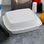White Foam 1-Compartment Hinged Containers with Removable Lids