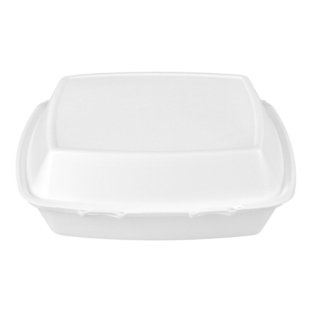 White Foam 1-Compartment Hinged Containers with Removable Lids