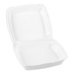 White Foam 1-Compartment Hinged Containers with Removable Lids