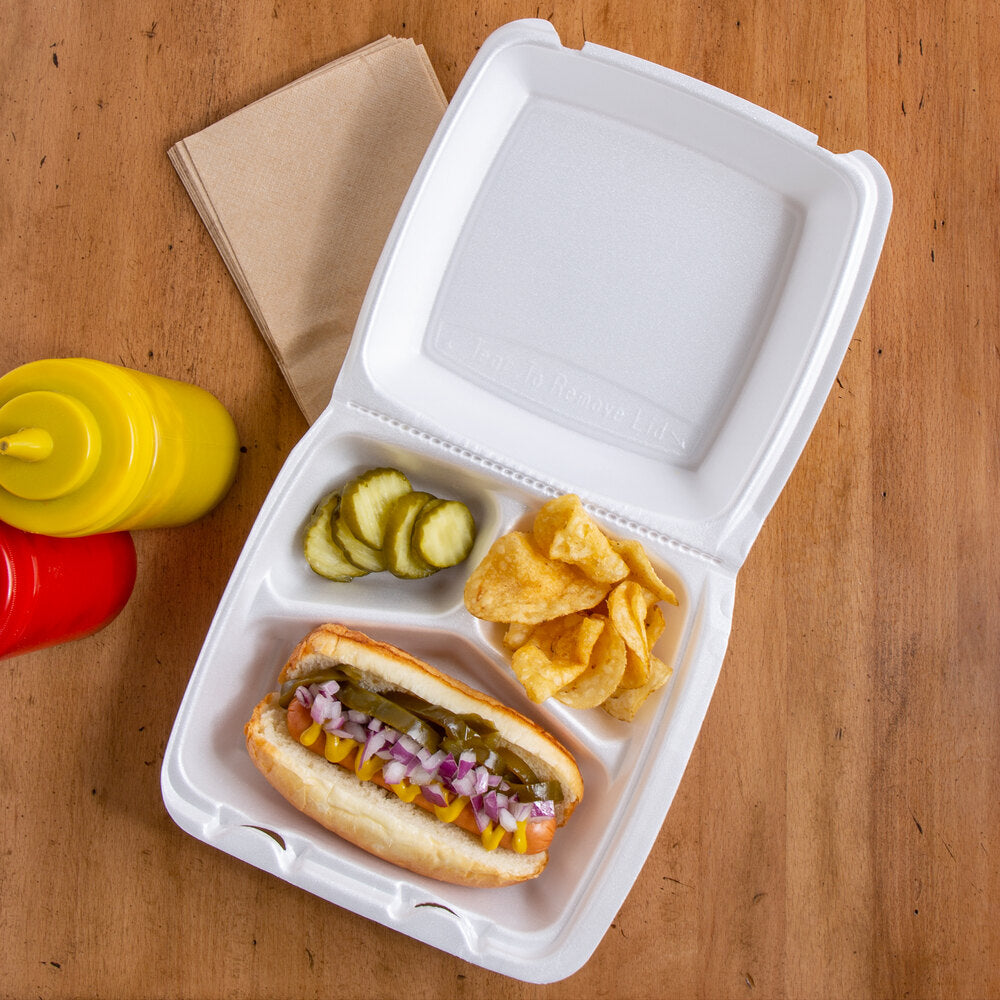 White Foam Hinged Containers with Removable Lids