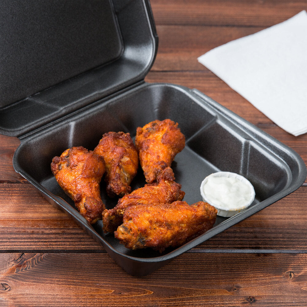 Black Foam 1-Compartment Hinged Takeout Containers