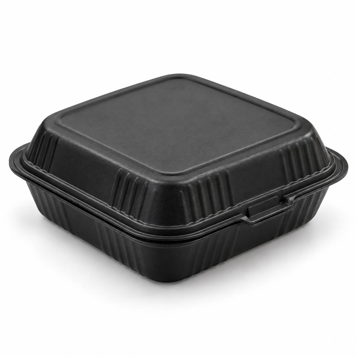 Black MFPP Hinged Takeout Containers – 8 × 8 × 3 in — closed container, representative image
