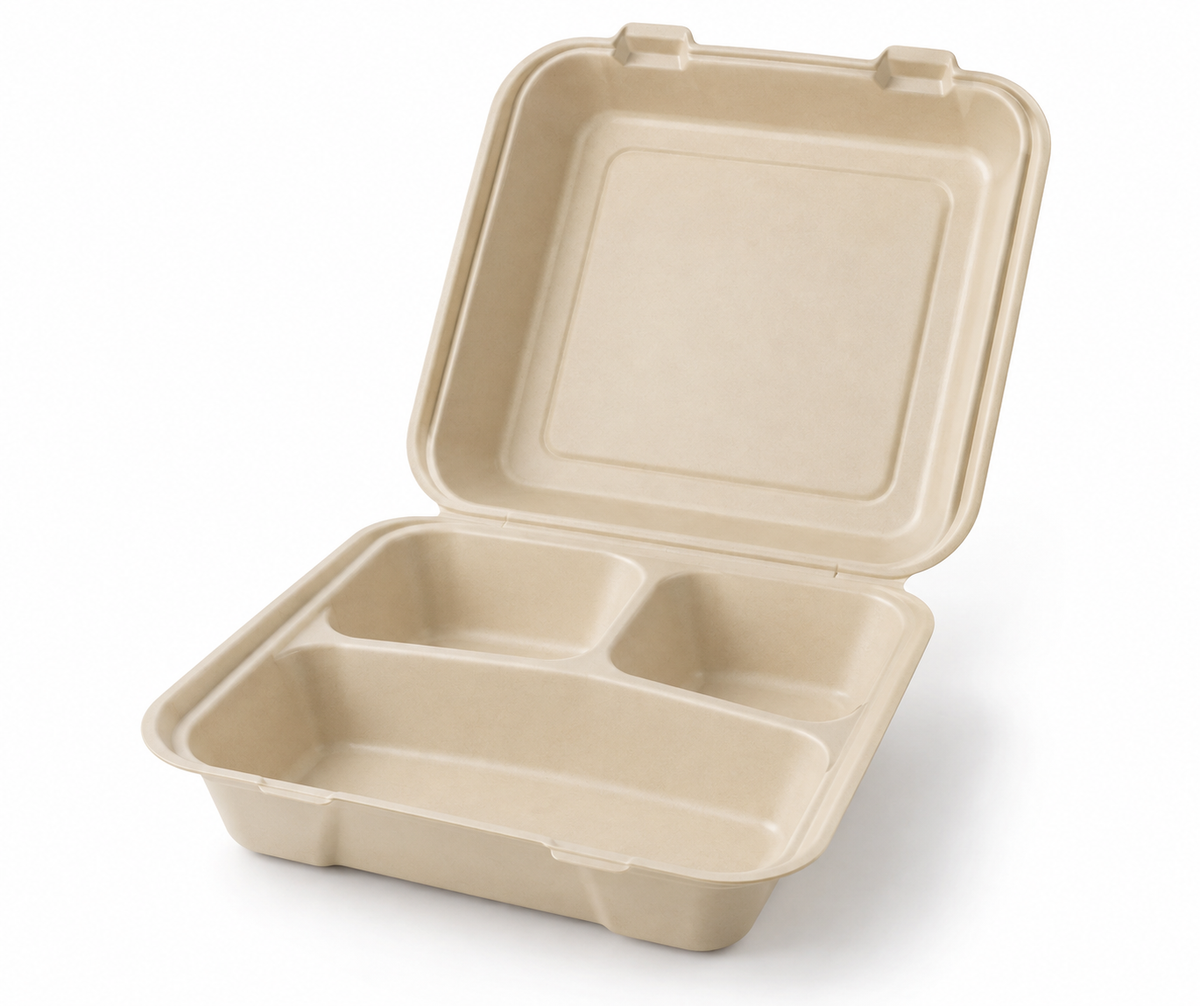 Generic representative image: Natural MFPP Hinged Takeout Containers – 8 × 8 × 3 in