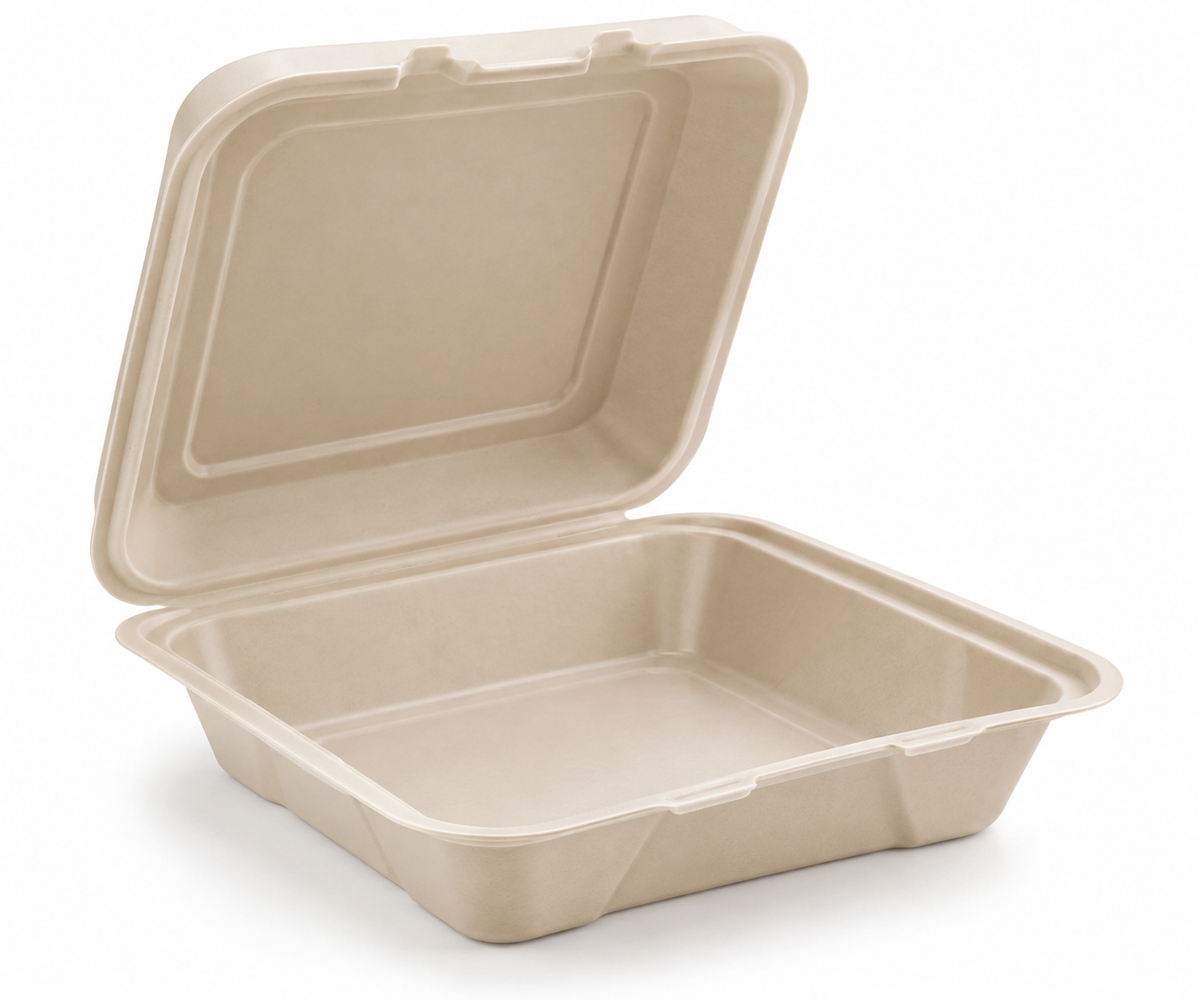 Generic representative image: Natural MFPP Hinged Takeout Containers – 9 × 9 × 3 in