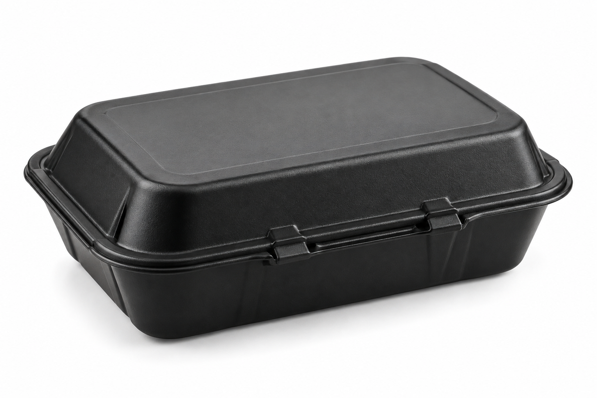 Generic representative image: Black MFPP Hinged Takeout Containers – 9 × 6 in