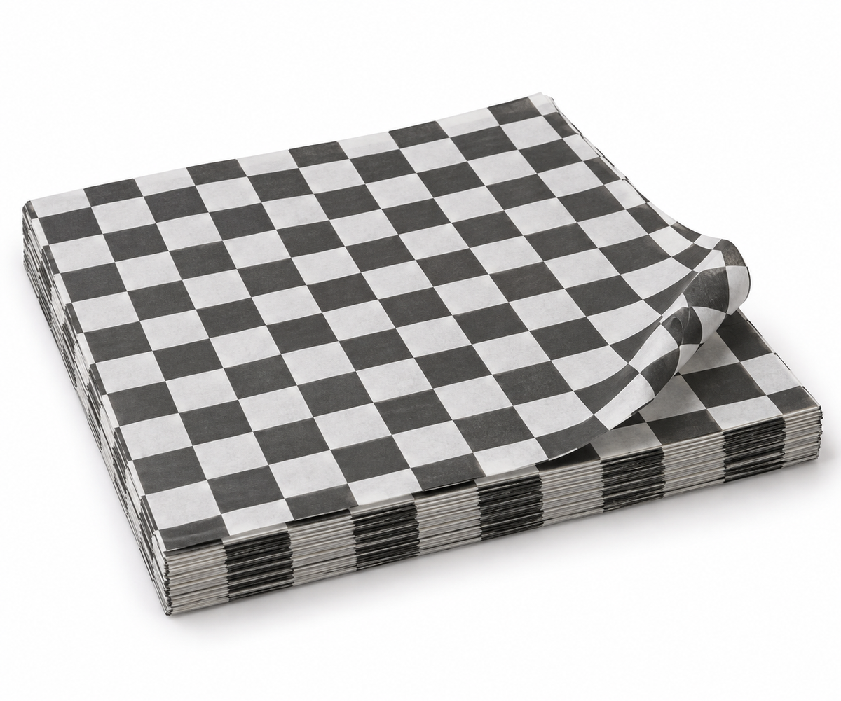 Generic representative image: Black Checkered Grease-Resistant Food Wrap Sheets – 12 × 12 in