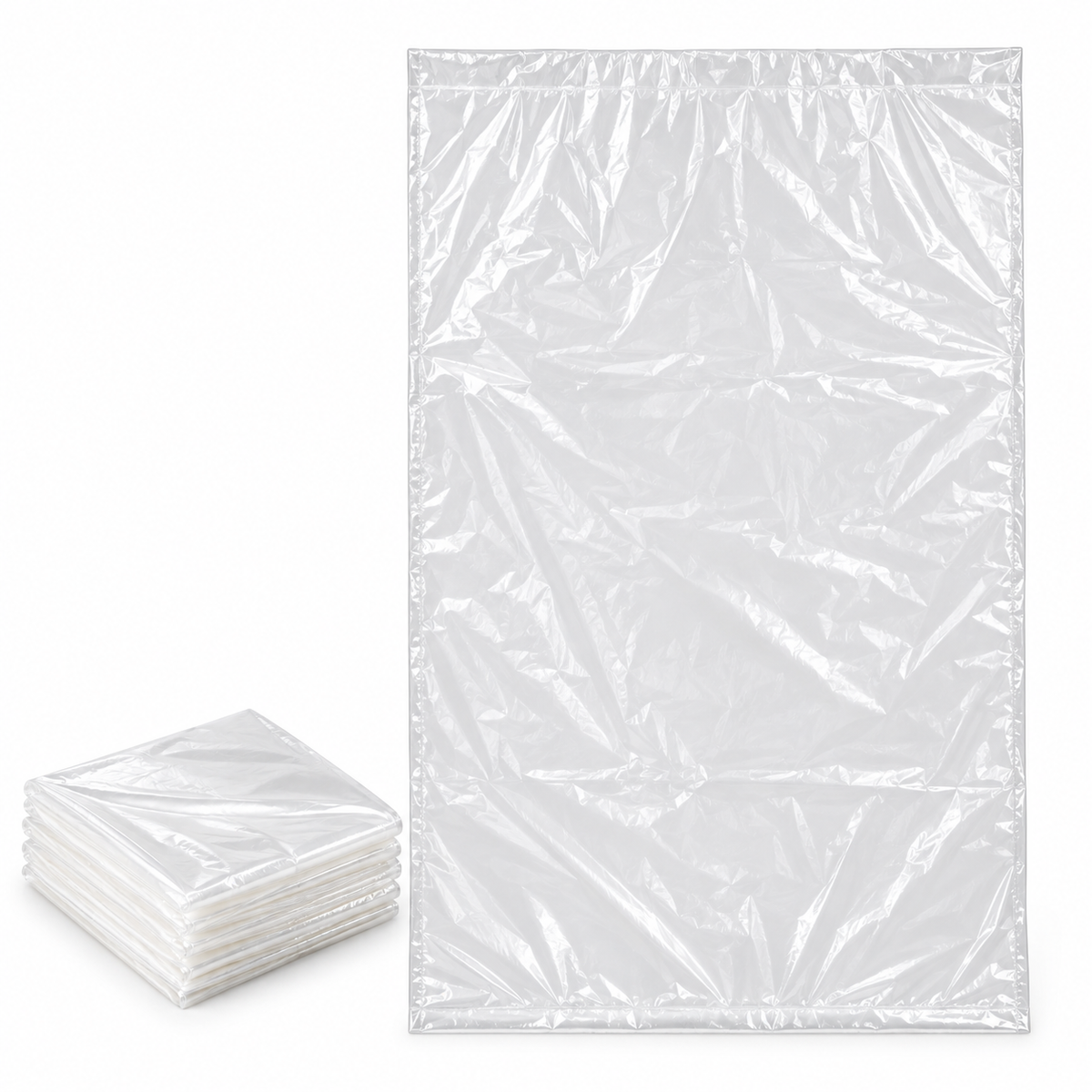 Generic representative image: Clear Low-Density Interleaved Trash Liners – 60 gal, 38 × 58, 1.5 EQ mil