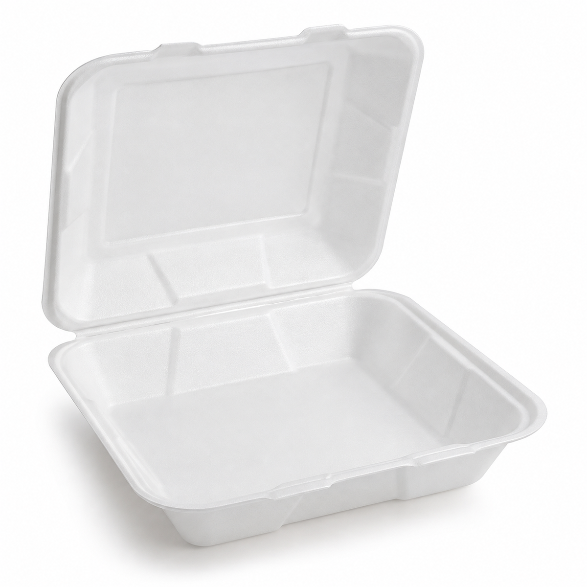 Generic representative image: White Foam 1-Compartment Hinged Containers – 10 1/4 × 9 1/4 × 3 1/4 in