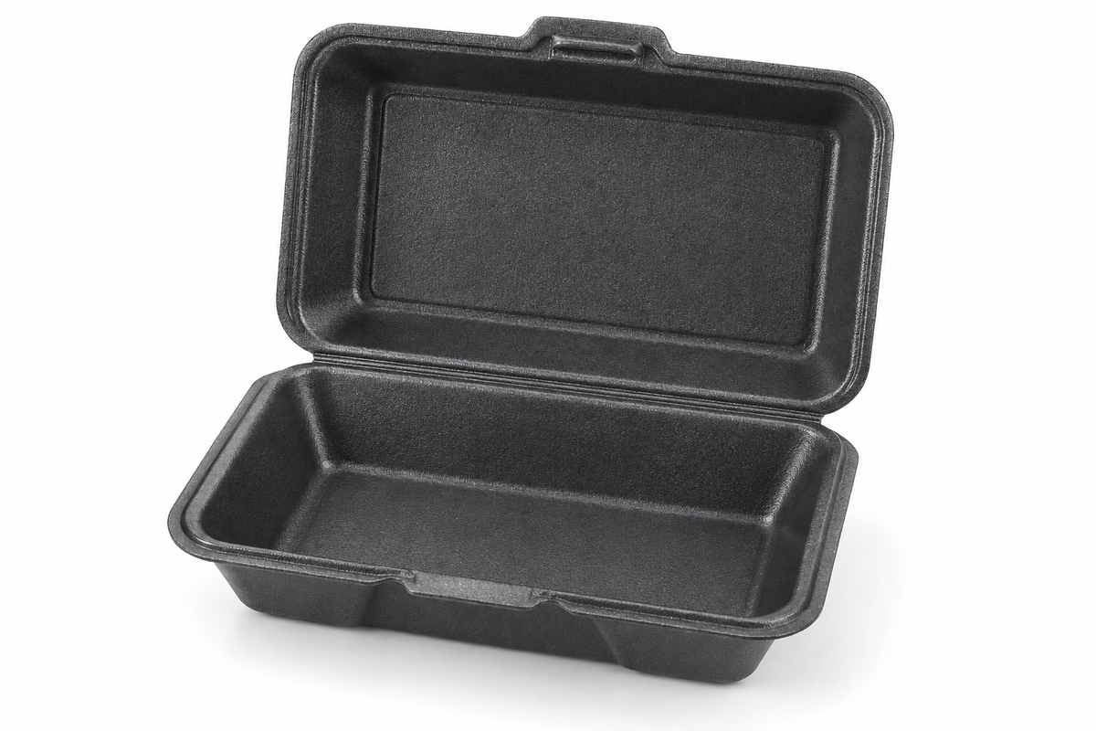 Generic representative image: Black Foam 1-Compartment Hinged Takeout Containers – 9 × 6 in