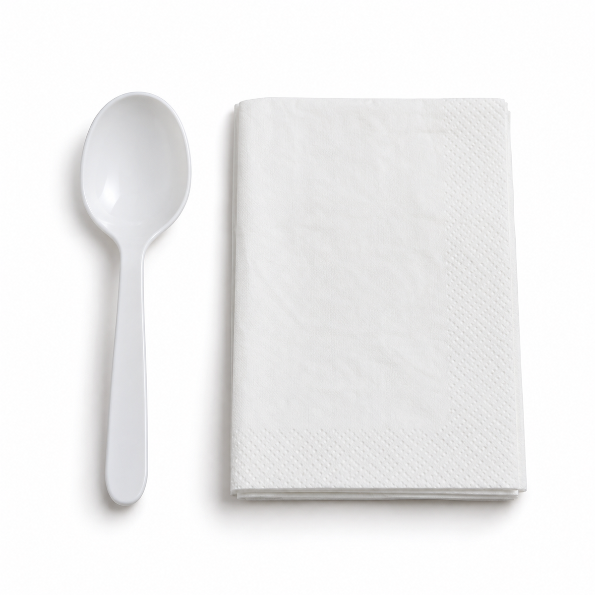 Generic representative image: White PP Teaspoon and Napkin Kits – 8 × 10 Napkin