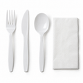Generic representative image: White PP 4-Piece Cutlery Kits (Fork, Knife, Soup Spoon and Napkin) – 8 × 10 Napkin