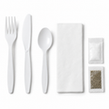 Generic representative image: White PP 6-Piece Cutlery Kits (Fork, Knife, Teaspoon, Napkin, Salt and Pepper) – 8 × 10 Napkin