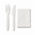 Generic representative image: White CPLA Fork, Knife and Napkin Kits – 13 × 13 Napkin