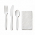 Generic representative image: White CPLA 4-Piece Cutlery Kits (Fork, Knife, Teaspoon and Napkin) – 13 × 13 Napkin