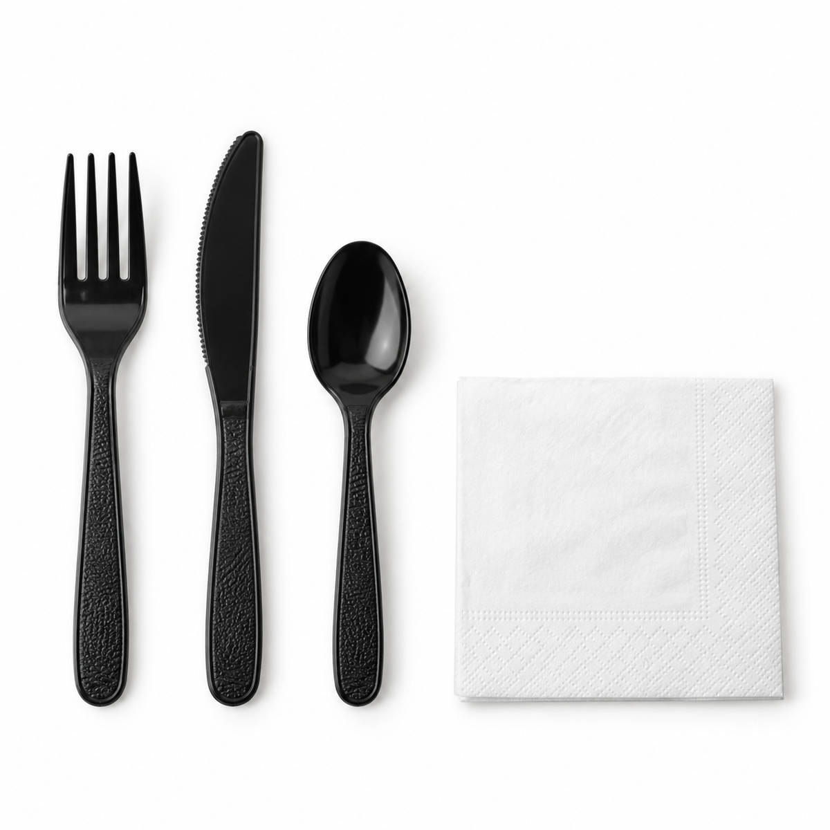 Generic representative image: Black PS 4-Piece Cutlery Kits (Fork, Knife, Teaspoon and Napkin) – 13 × 13 Napkin