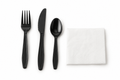 Generic representative image: Black PP 4-Piece Cutlery Kits (Fork, Knife, Teaspoon and Napkin) – 13 × 13 Napkin