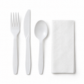 Generic representative image: White PP 4-Piece Cutlery Kits (Fork, Knife, Teaspoon and Napkin) – 13 × 13 Napkin