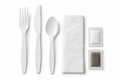 Generic representative image: White PP 6-Piece Cutlery Kits (Fork, Knife, Teaspoon, Napkin, Salt and Pepper) – 13 × 13 Napkin