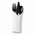 Generic representative image: Black PS Cutlery Roll-Ups (Fork, Knife, Teaspoon and Airlaid Napkin)