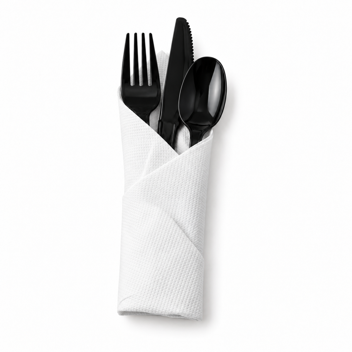 Generic representative image: Black PS Cutlery Roll-Ups (Fork, Knife, Teaspoon and Airlaid Napkin)