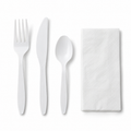 Generic representative image: White Plastic 4-Piece Cutlery Kits (Fork, Knife, Teaspoon and Napkin) – 13 × 13 Napkin