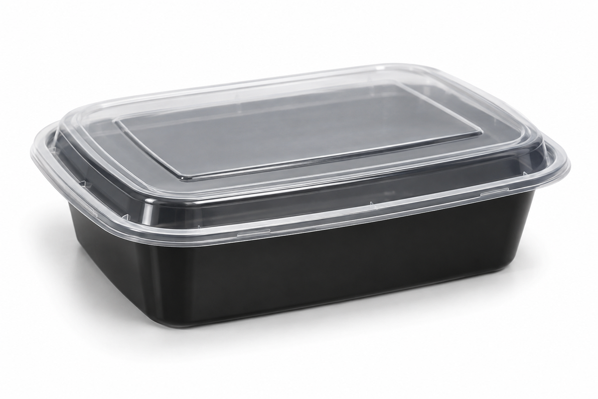 Generic representative image: Black PP Rectangular Takeout Containers with Clear Lids – 48 oz