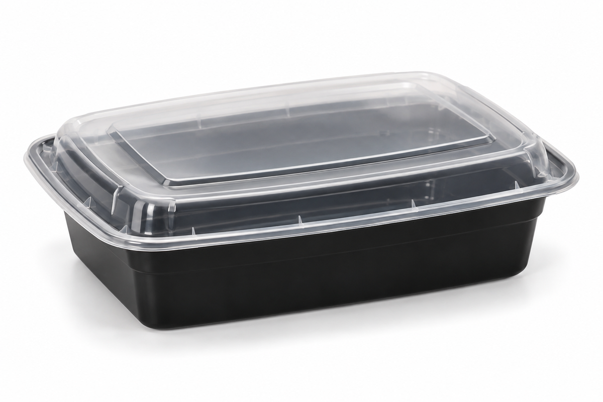 Generic representative image: Black PP Rectangular Takeout Containers with Clear Lids – 58 oz