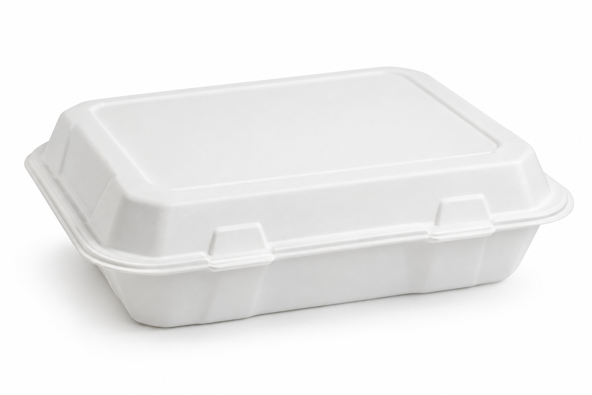 Generic representative image: White MFPP Hinged Takeout Containers – 9 × 6 in