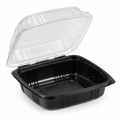 Generic representative image: Black PP 1-Compartment Hinged Containers with Clear Lids – 6 × 6 × 3 in