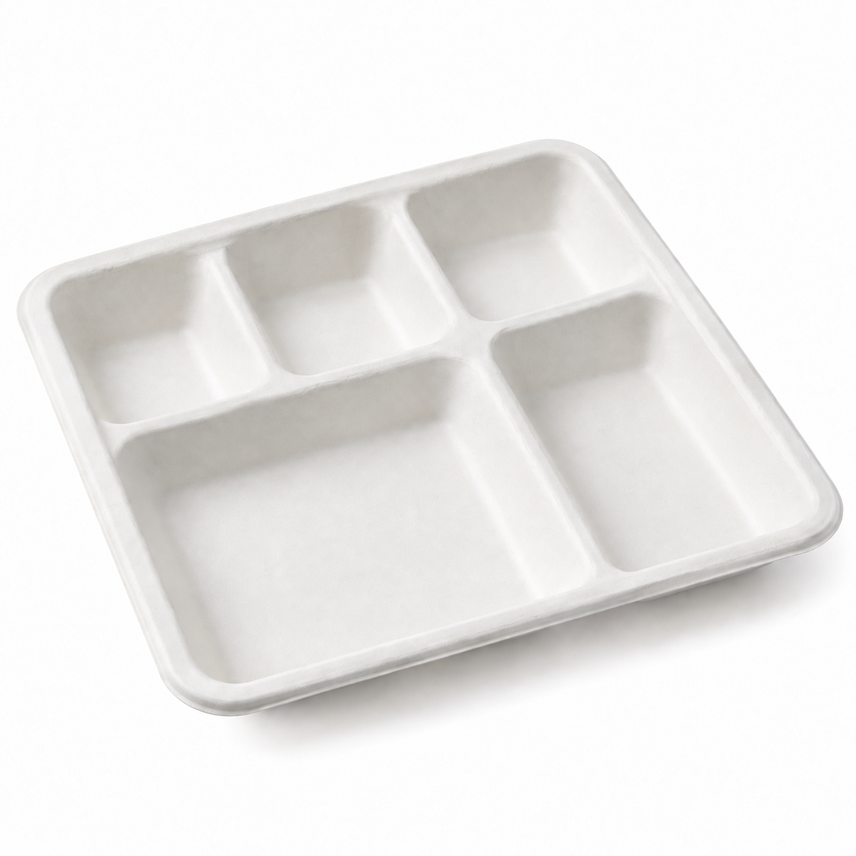 Generic representative image: White Bagasse 5-Compartment Square Trays