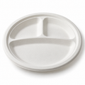 Generic representative image: White Bagasse 3-Compartment Round Plates – 10 in
