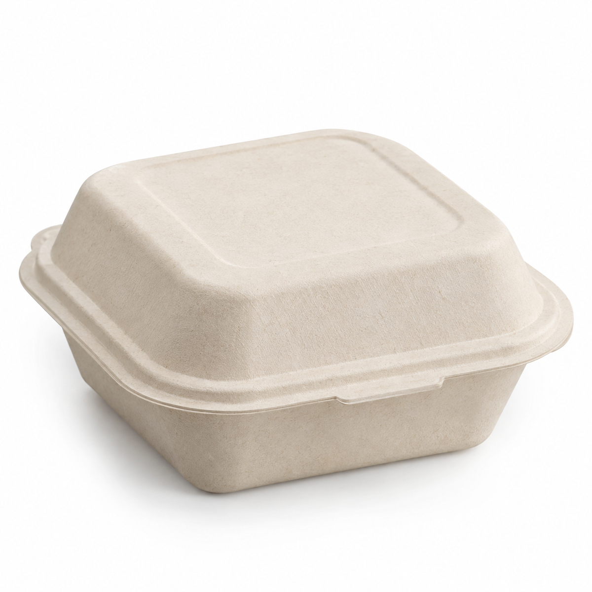 Generic representative image: Natural Bagasse Hinged Takeout Containers – 6 × 6 in