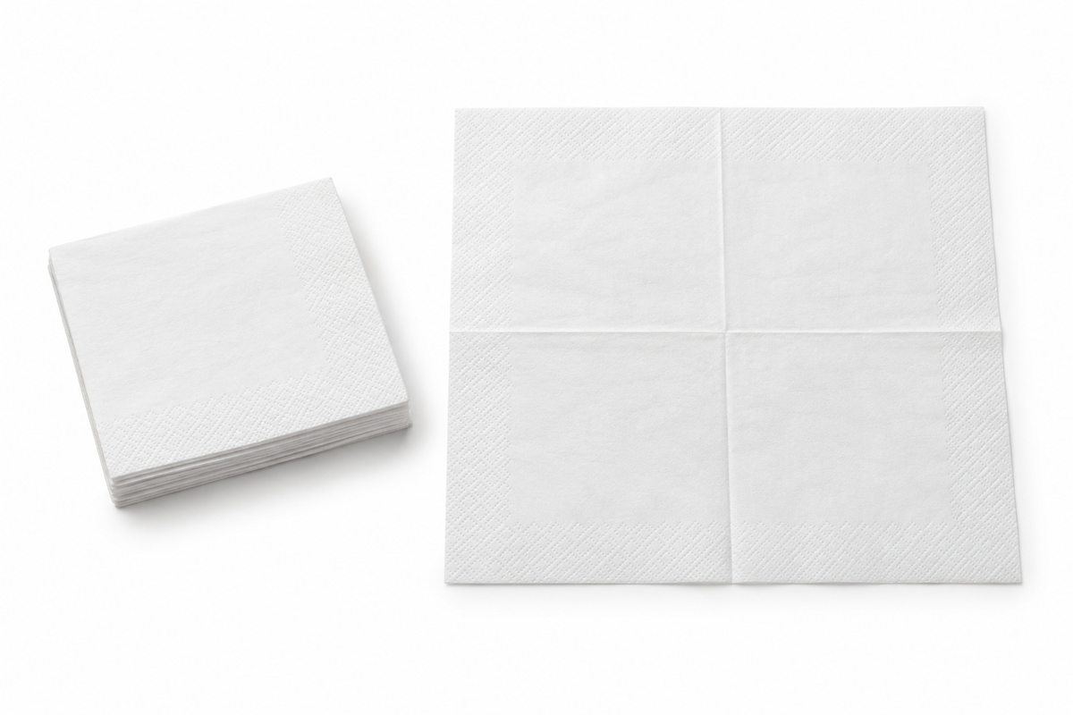 Generic representative image: White Wood Pulp 1/4-Fold Beverage Napkins – 9 × 9 in