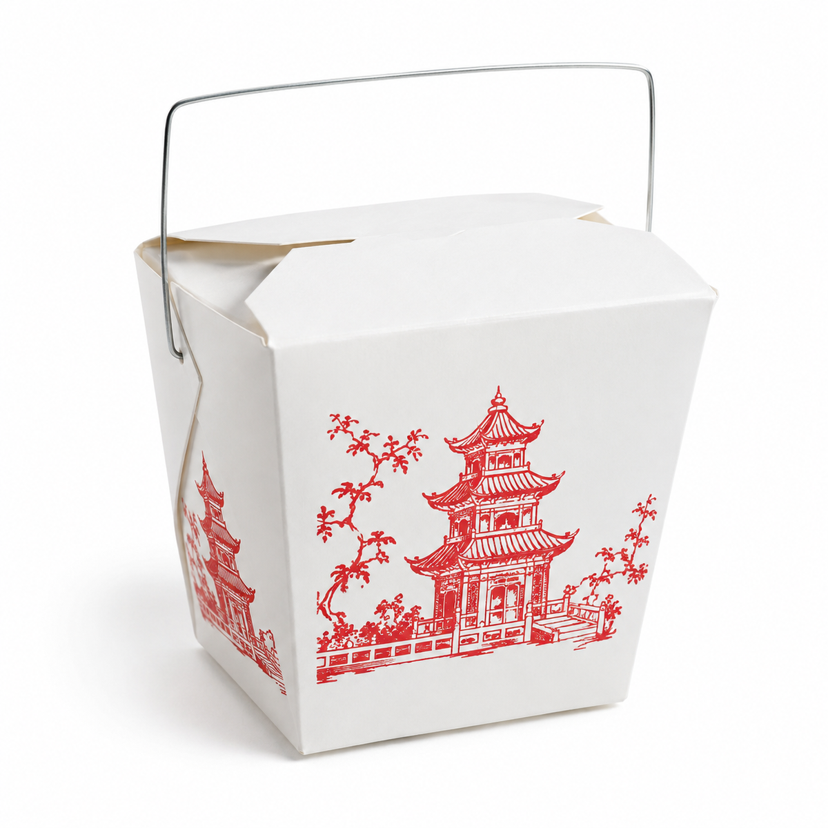 Generic representative image: White Paper Red-Printed Food Pails with Wire Handles – Size #16