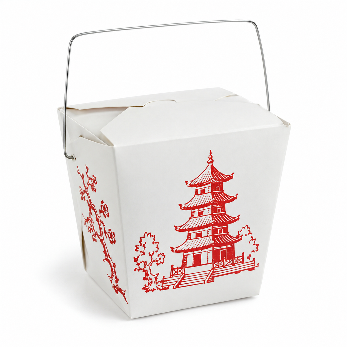 Generic representative image: White Paper Red-Printed Food Pails with Wire Handles – Size #32